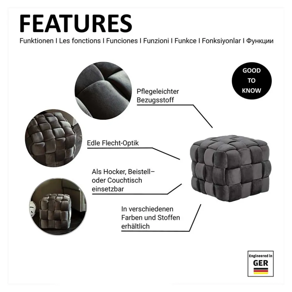 Wohnen Flechtoptik Sitzhocker in Platingrau - Lydosca