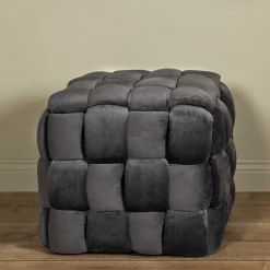 Wohnen Flechtoptik Sitzhocker in Platingrau - Lydosca