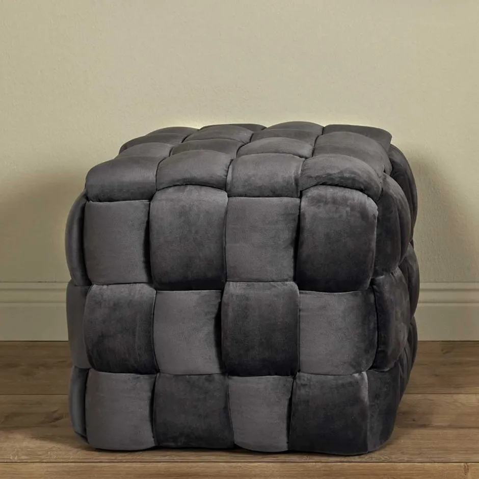 Wohnen Flechtoptik Sitzhocker in Platingrau - Lydosca