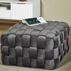 Wohnen Flechtoptik Sitzhocker in Platingrau - Lydosca