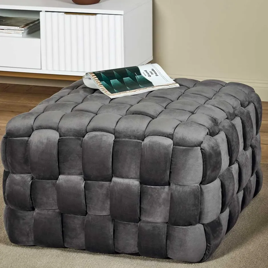 Wohnen Flechtoptik Sitzhocker in Platingrau - Lydosca