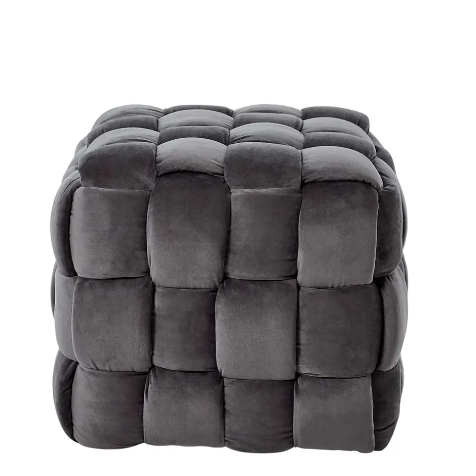 Wohnen Flechtoptik Sitzhocker in Platingrau - Lydosca