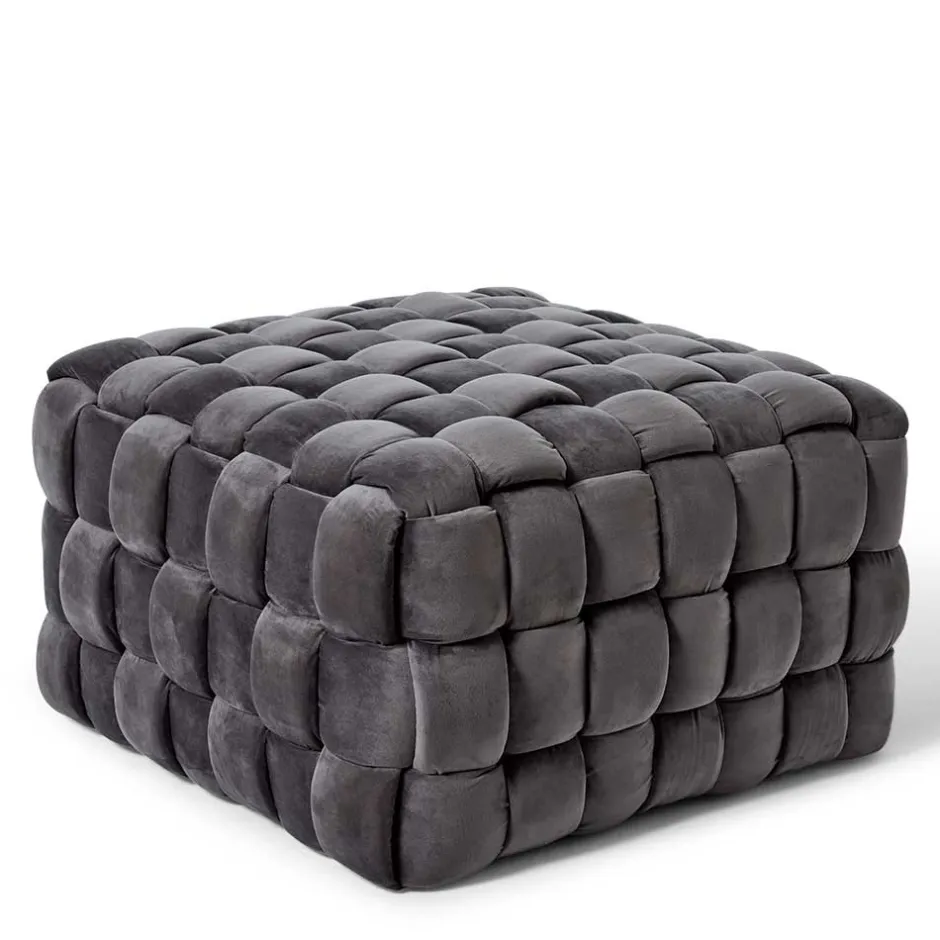 Wohnen Flechtoptik Sitzhocker in Platingrau - Lydosca