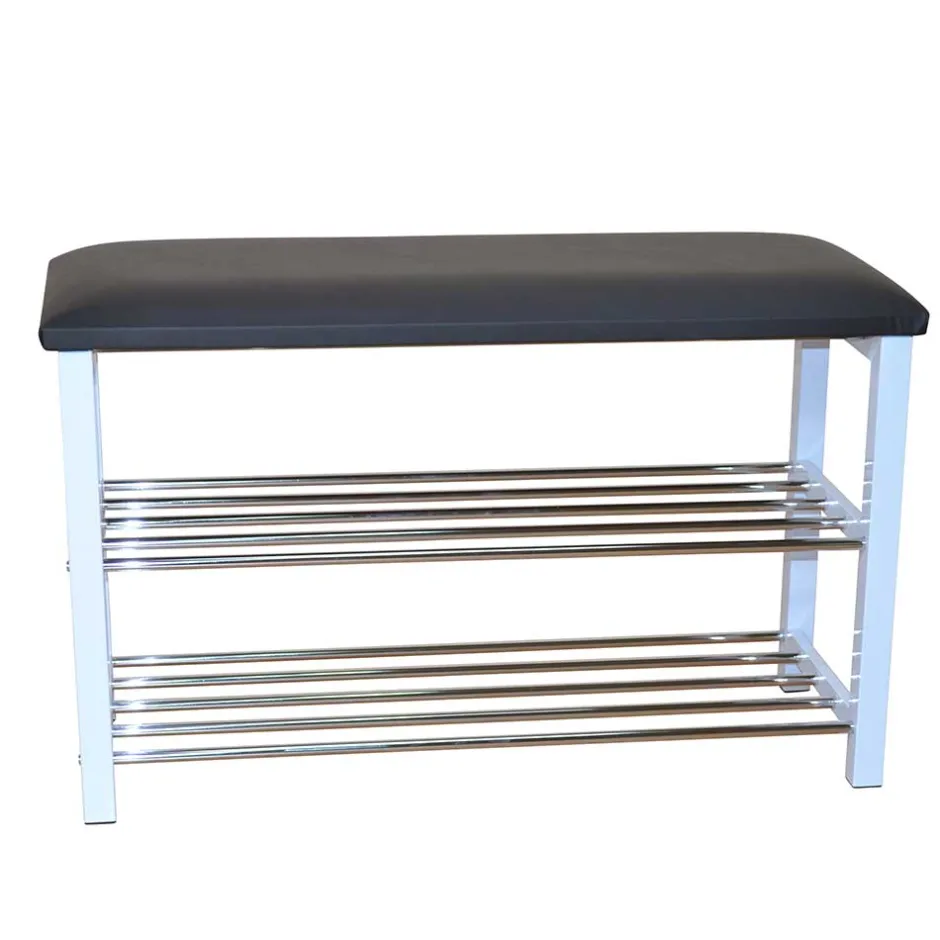 Flur Bank mit Kunstleder Schwarz Siska mit 2 Schuhablagen^Wohnen Outlet