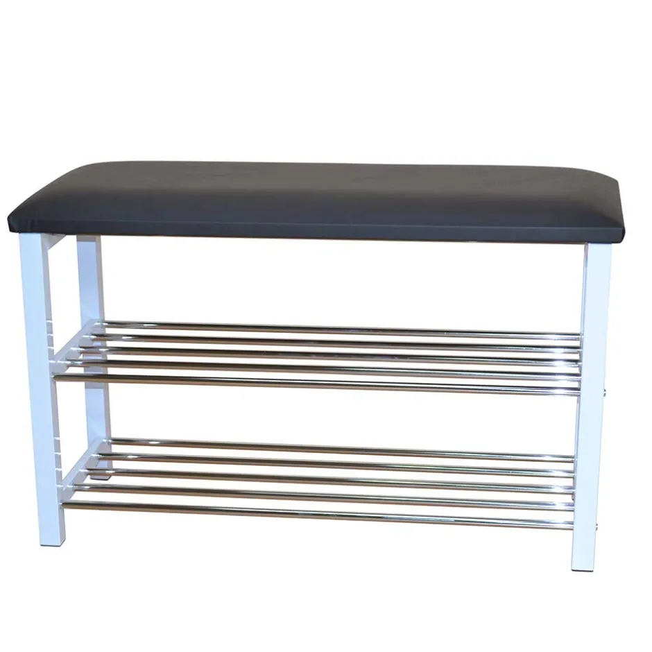 Flur Bank mit Kunstleder Schwarz Siska mit 2 Schuhablagen^Wohnen Outlet