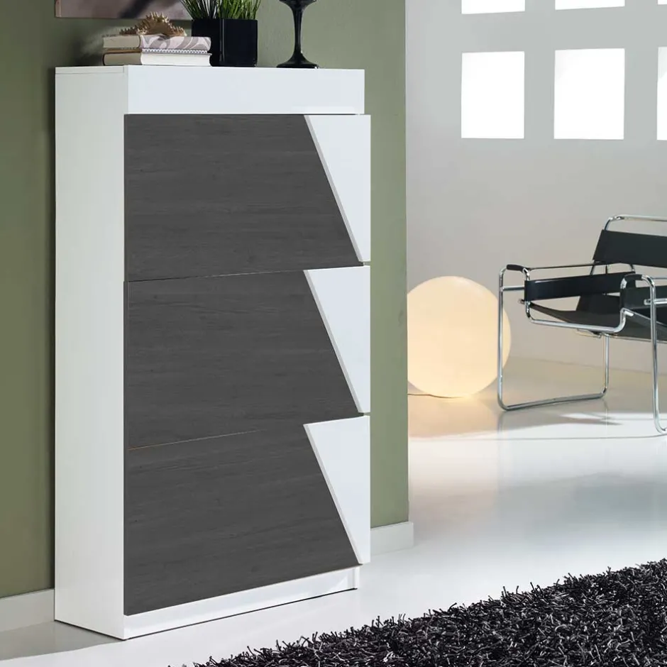 Wohnen Flur Schuhkipper in Weiß & Schwarzgrau - Vimal