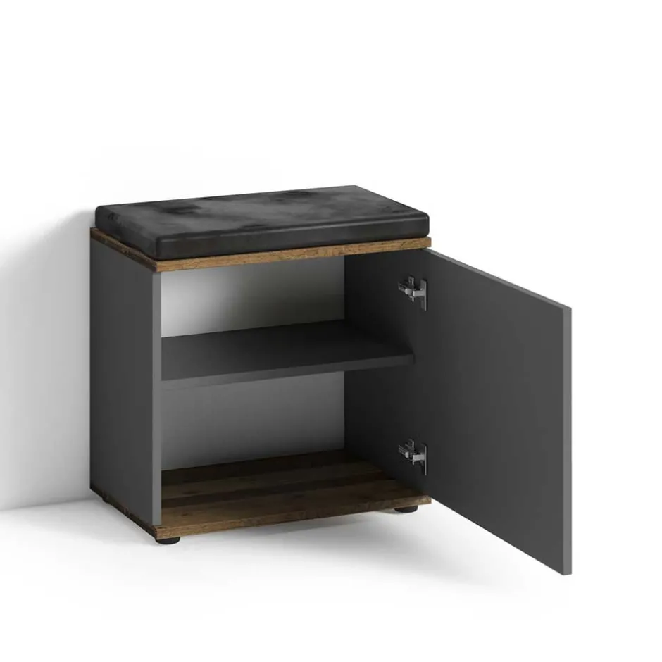 Wohnen Flurbank in Anthrazit und Altholz Optik - Vlatu