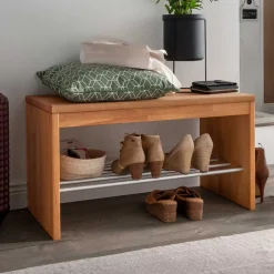 Wohnen Flurbank mit Schuhablage aus Buche & Metall - Shimousa