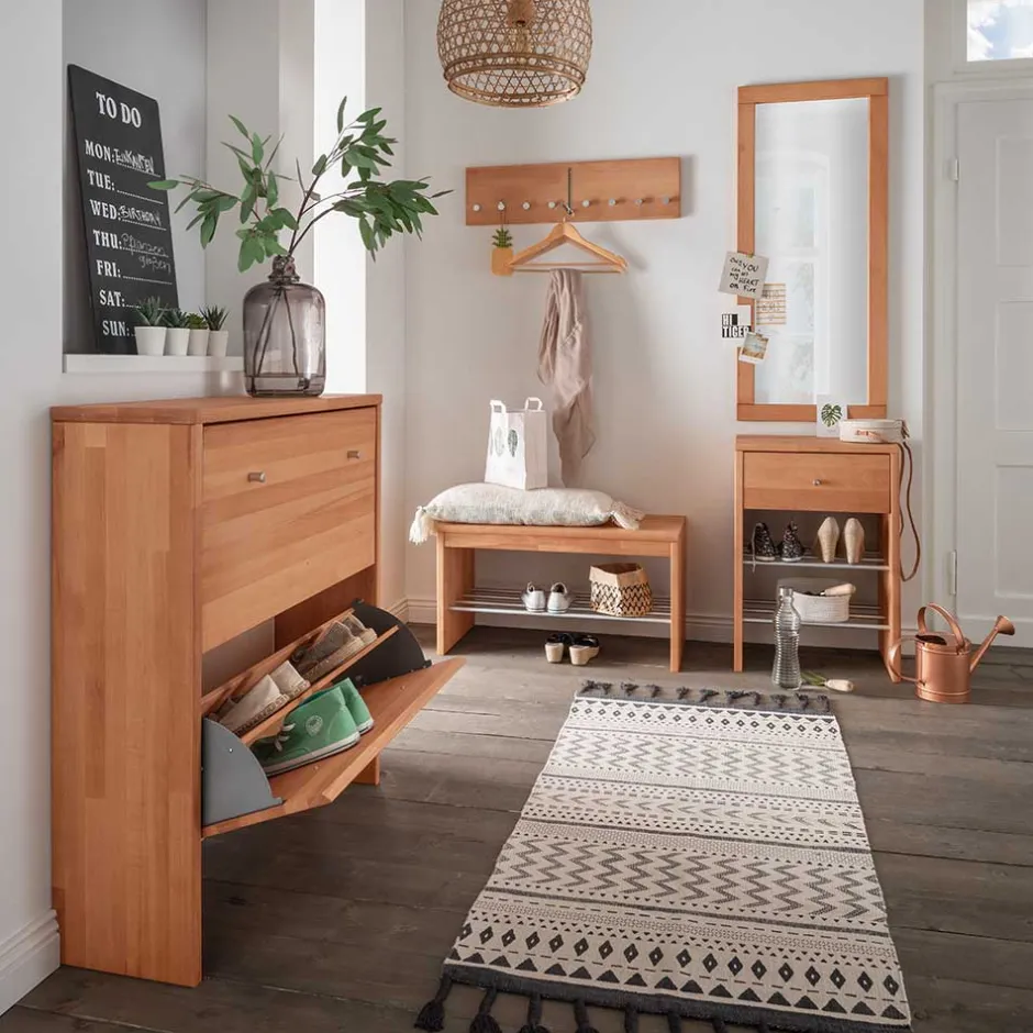 Wohnen Flurbank mit Schuhablage aus Buche & Metall - Shimousa