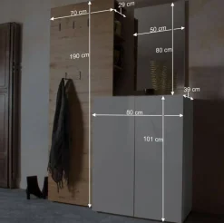 Wohnen Flurgarderobenset Grasido in Weiß Hochglanz Eiche (dreiteilig)