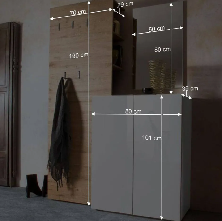 Wohnen Flurgarderobenset Grasido in Weiß Hochglanz Eiche (dreiteilig)