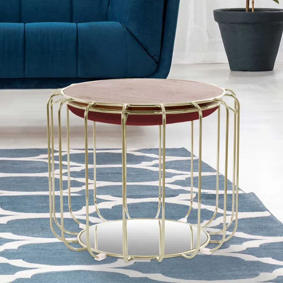 Wohnen Formschöner Hocker Tisch in Rot Samt - Loyadica