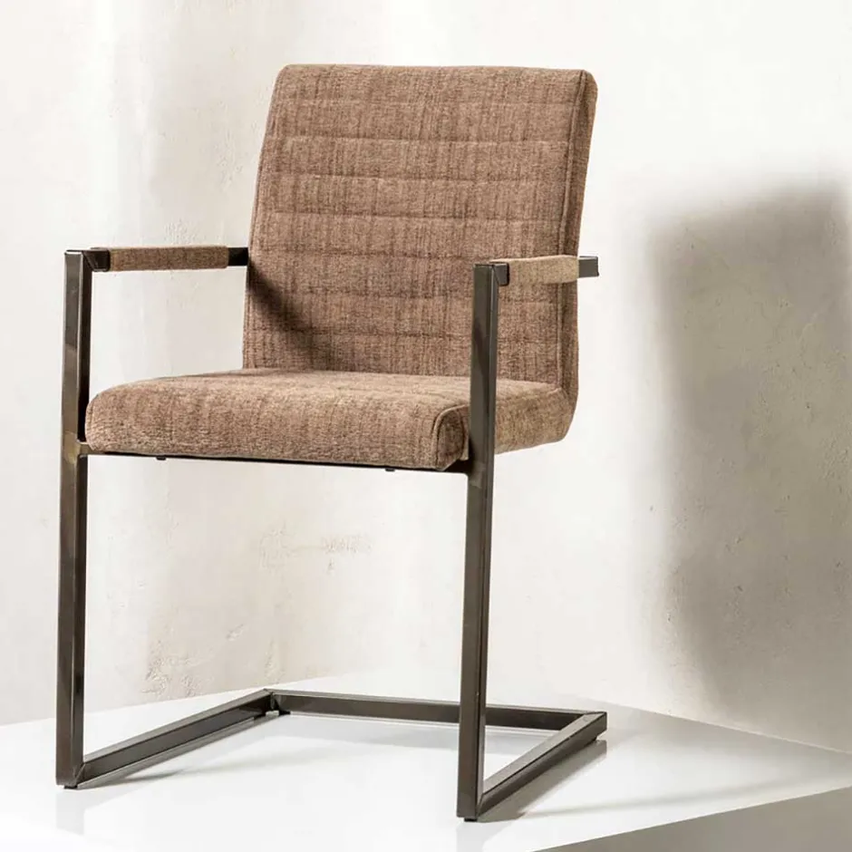 Freischwinger Armlehnenstuhl in Braun meliert - Sicilia (2er Set)^Wohnen New