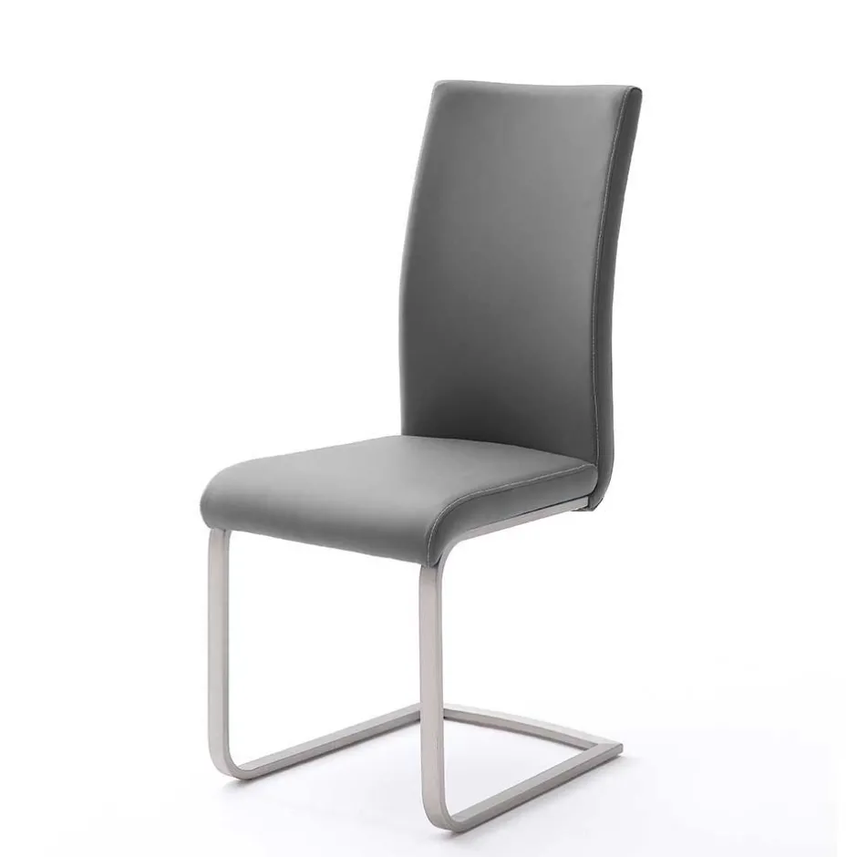 Wohnen Freischwinger in Kunstleder Grau Ramia mit Edelstahl (4er Set)