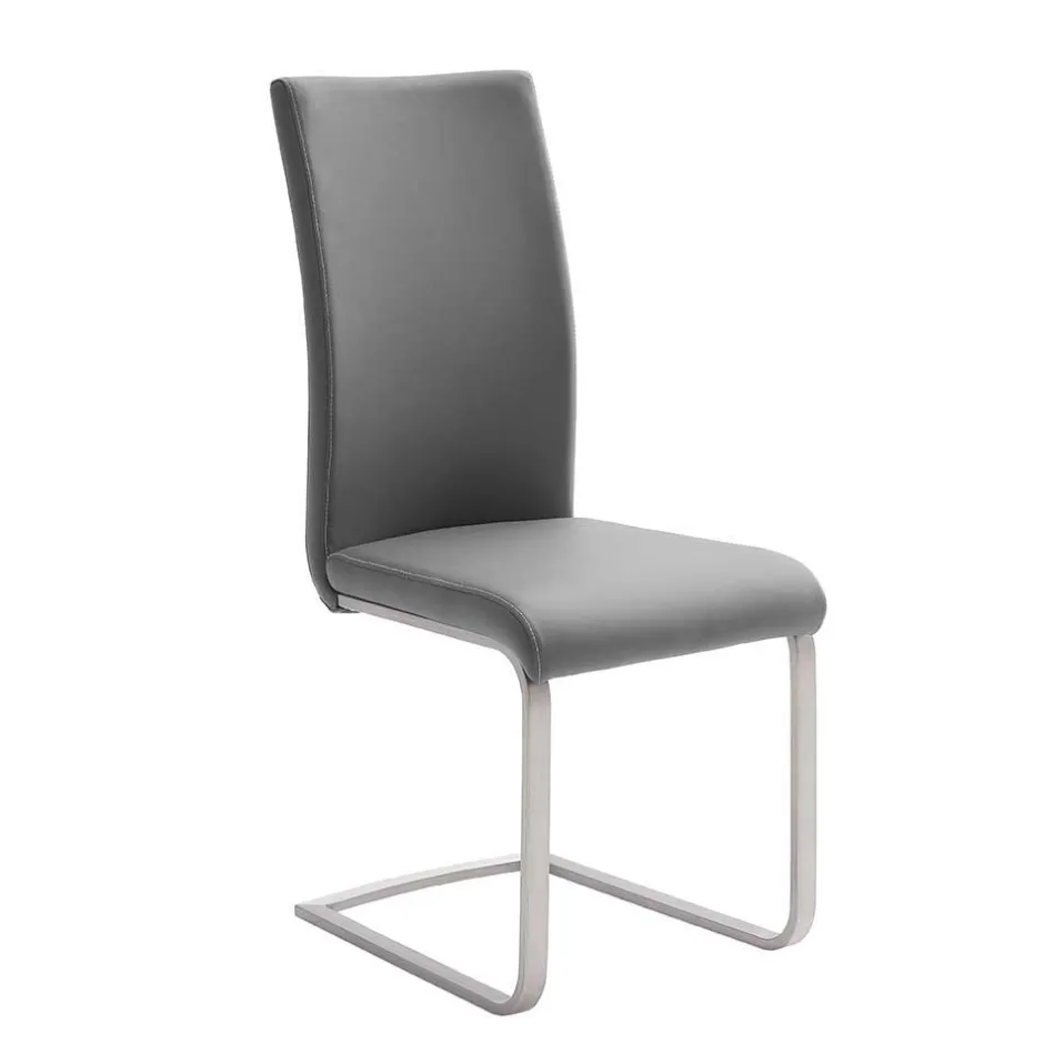 Wohnen Freischwinger in Kunstleder Grau Ramia mit Edelstahl (4er Set)