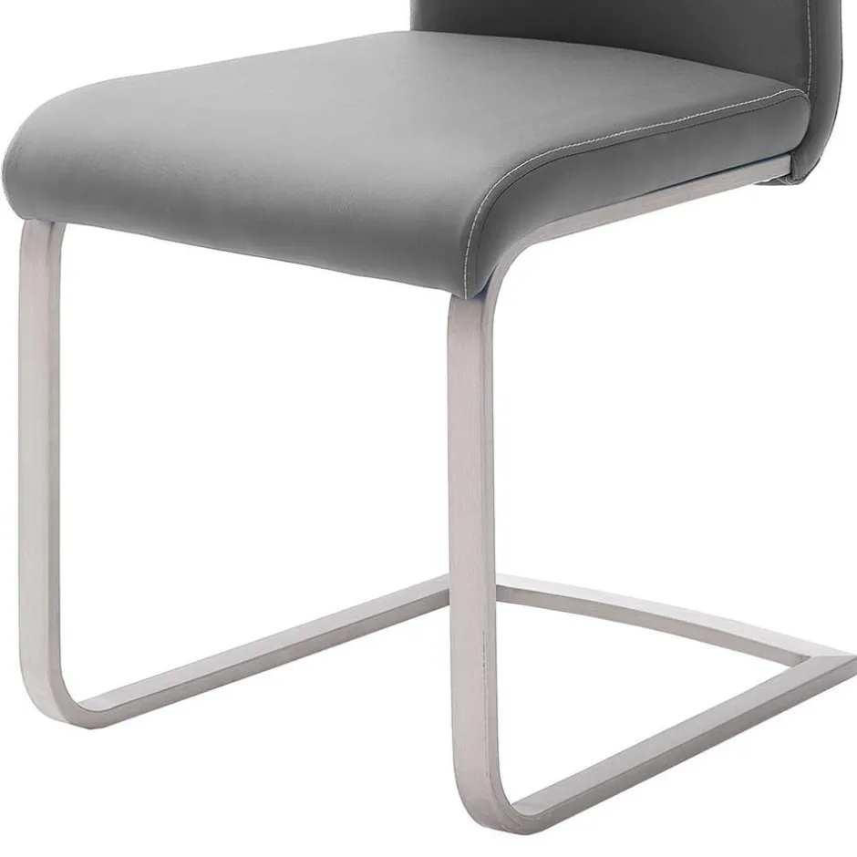 Wohnen Freischwinger in Kunstleder Grau Ramia mit Edelstahl (4er Set)