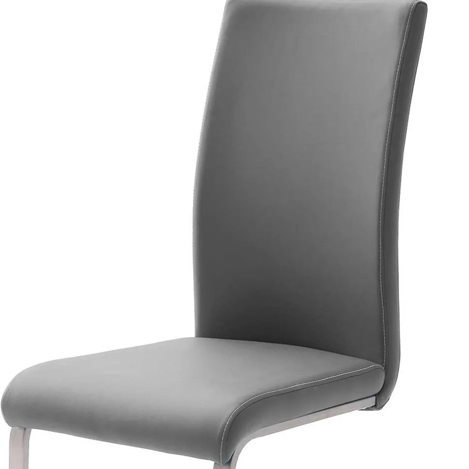 Wohnen Freischwinger in Kunstleder Grau Ramia mit Edelstahl (4er Set)