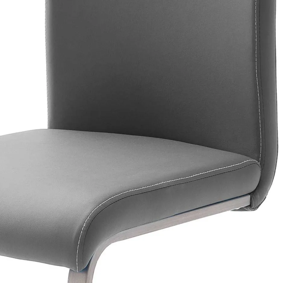 Wohnen Freischwinger in Kunstleder Grau Ramia mit Edelstahl (4er Set)