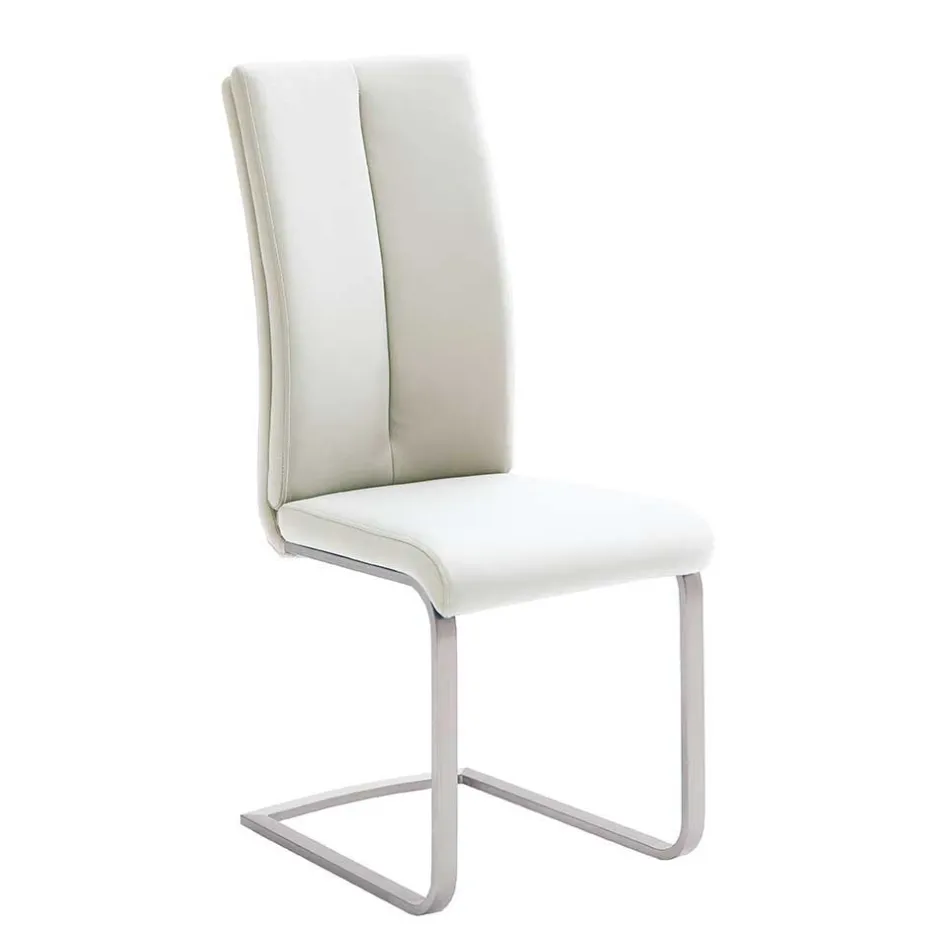 Wohnen Freischwinger mit aufgesetzten Kissen in Weiß Briston Kunstleder (4er Set)