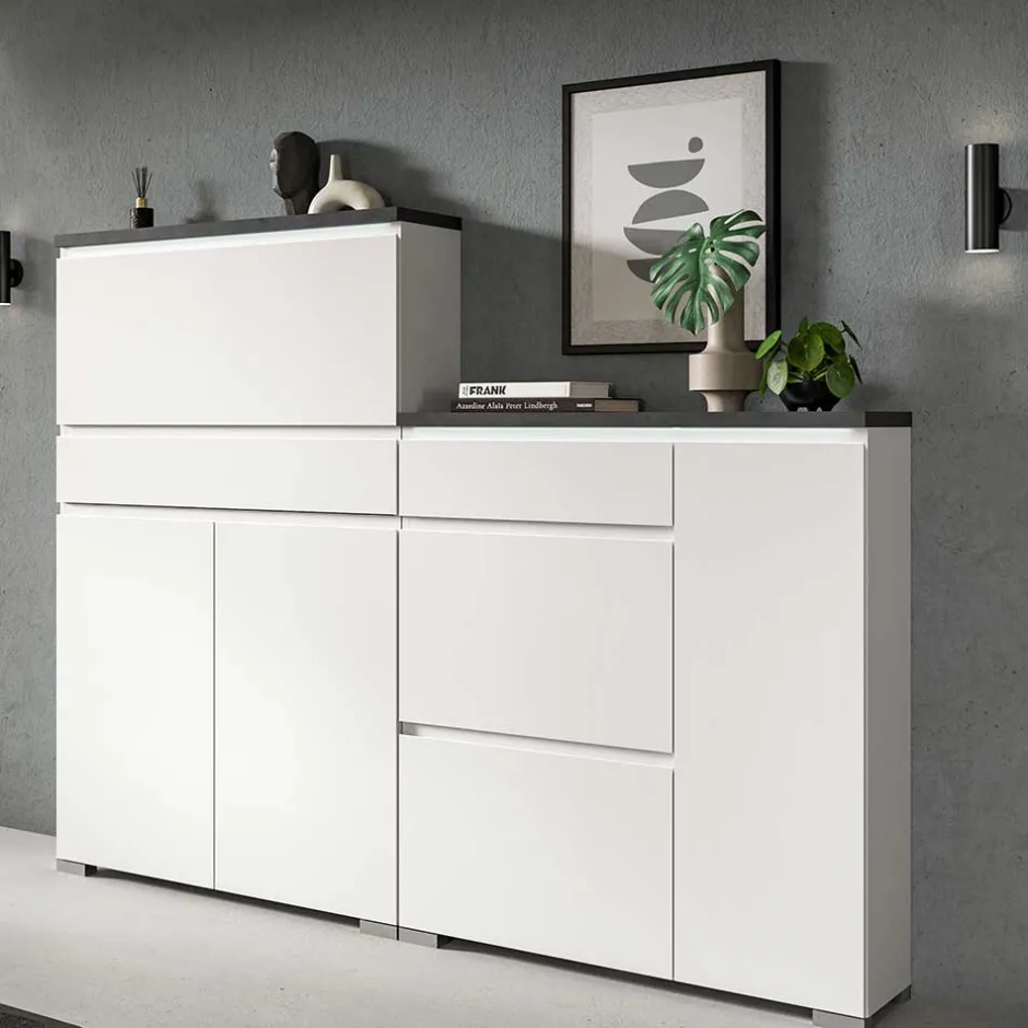 Wohnen Funktioneller Schuhschrank mit zwei Türen & Klappe - Suad