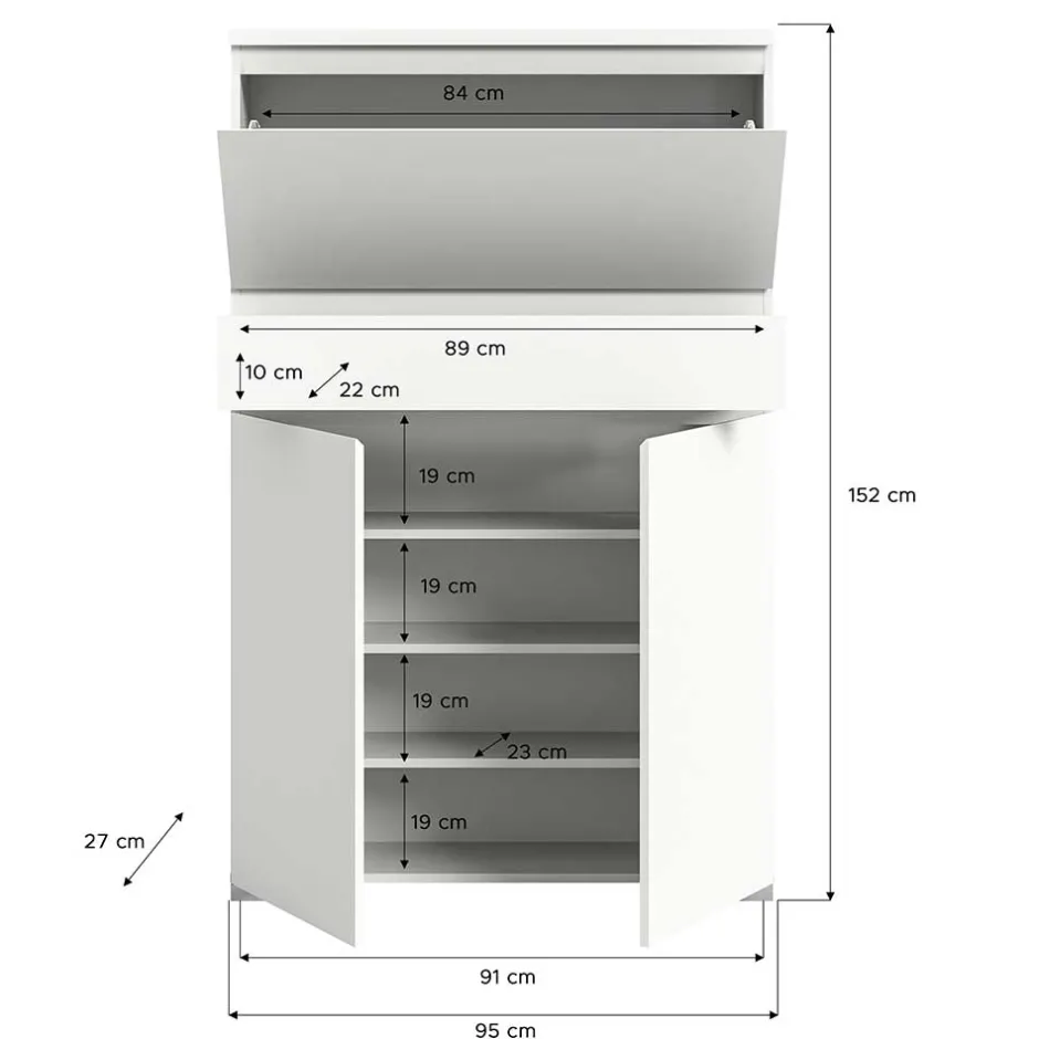 Wohnen Funktioneller Schuhschrank mit zwei Türen & Klappe - Suad