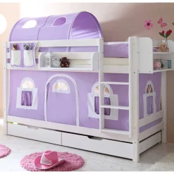Kinder Wohnen Funktionelles Etagenbett in Weiß mit Lila - Fistranco