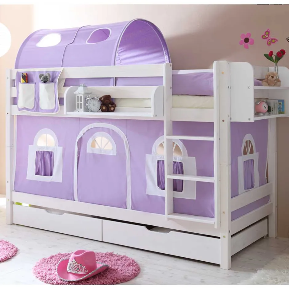 Kinder Wohnen Funktionelles Etagenbett in Weiß mit Lila - Fistranco
