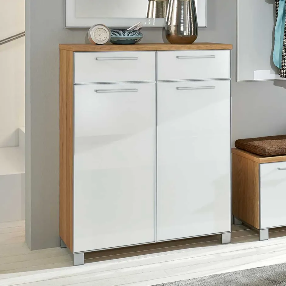 Garderoben Schuhschrank Wynoca in Weiß Glas beschichtet^Wohnen