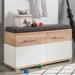 Garderoben Sitzbank Vicanossa in Weiß Eiche^Wohnen Discount
