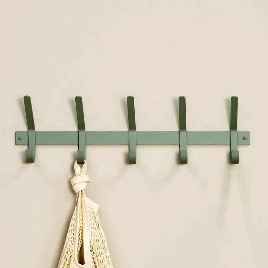 Wohnen Garderobenleiste in Graugrün mit 5 Doppelhaken - Roosenia