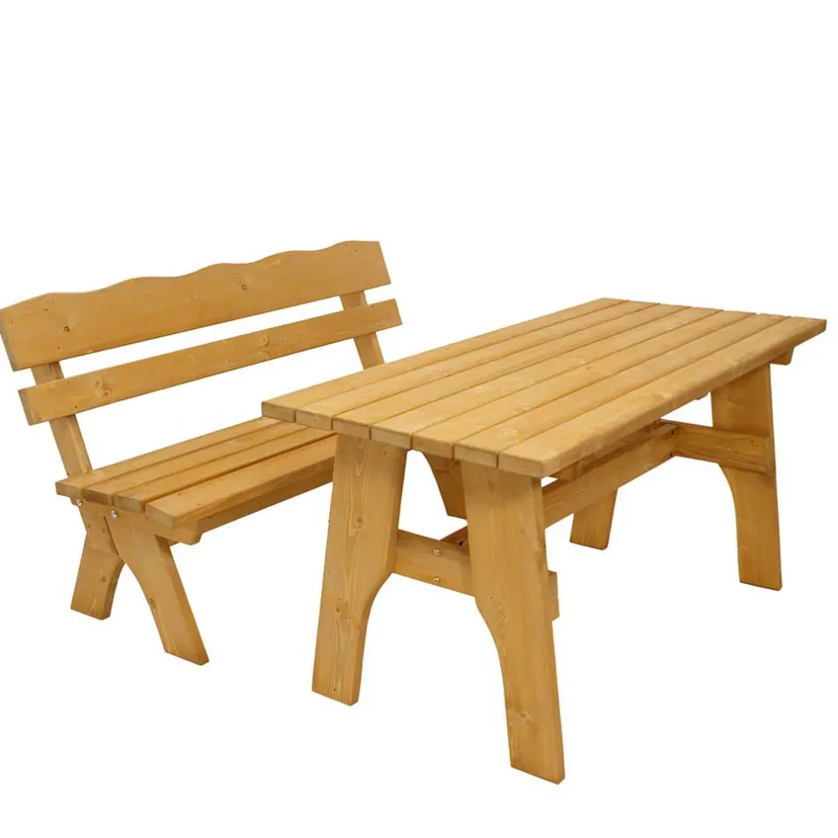 Wohnen Garten Holzbank mit Lehne & Tisch - Luxuria (zweiteilig)