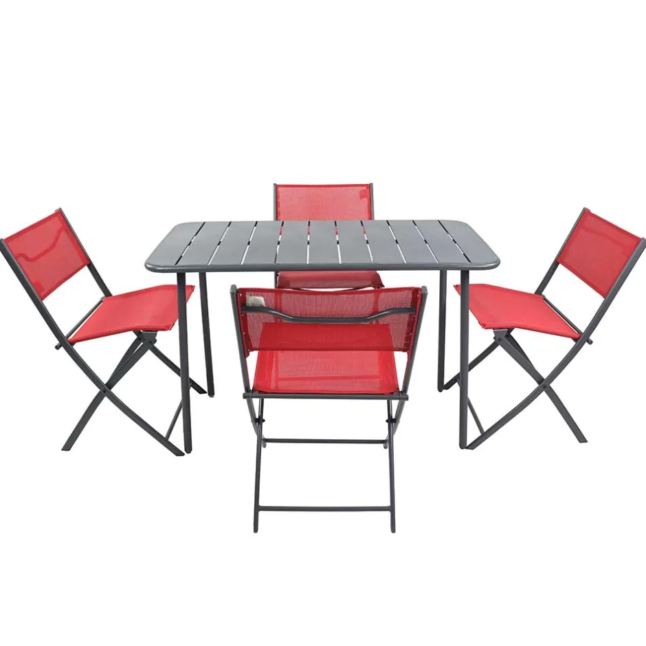 Wohnen Gartengarnitur in Rot Schwarz - Maximilian (fünfteilig)