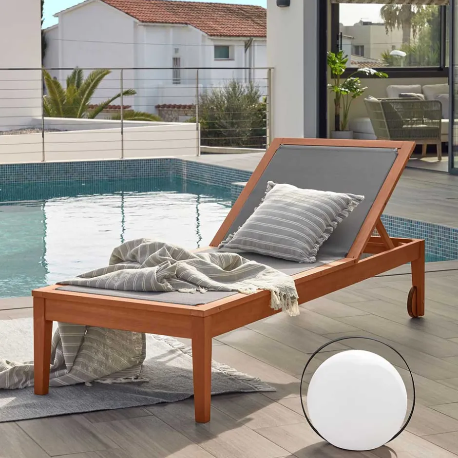 Gartenliege auf Rollen aus Eukalyptusholz - Promo^Wohnen