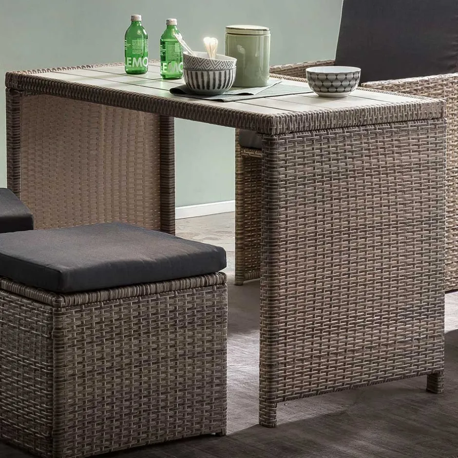 Wohnen Gartentisch Gruppe aus Polyrattan - Hongkong (fünfteilig)