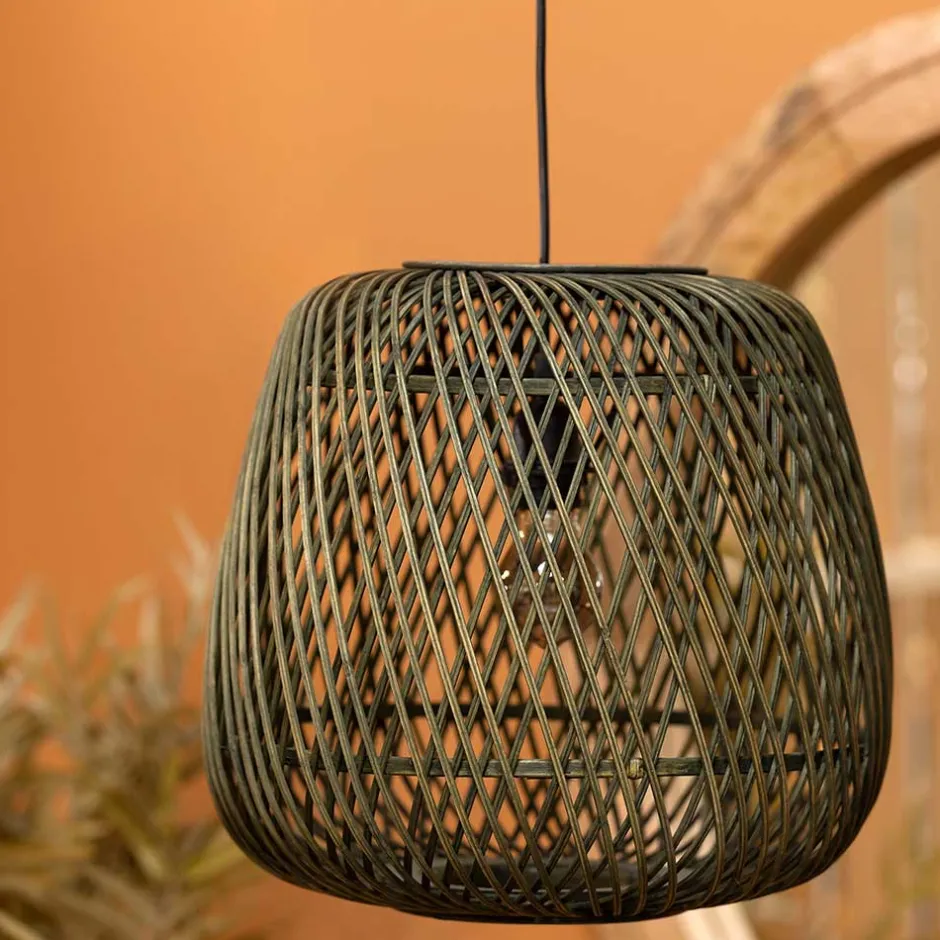 Wohnen Geflecht Hängeleuchte in Oliv Grün - Enzuena (2er Set)
