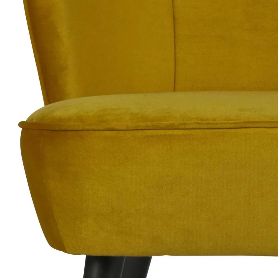 Gelbes Samt Sofa Mid Century Ramia mit Holzbeinen in Schwarz^Wohnen New