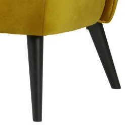 Gelbes Samt Sofa Mid Century Ramia mit Holzbeinen in Schwarz^Wohnen New