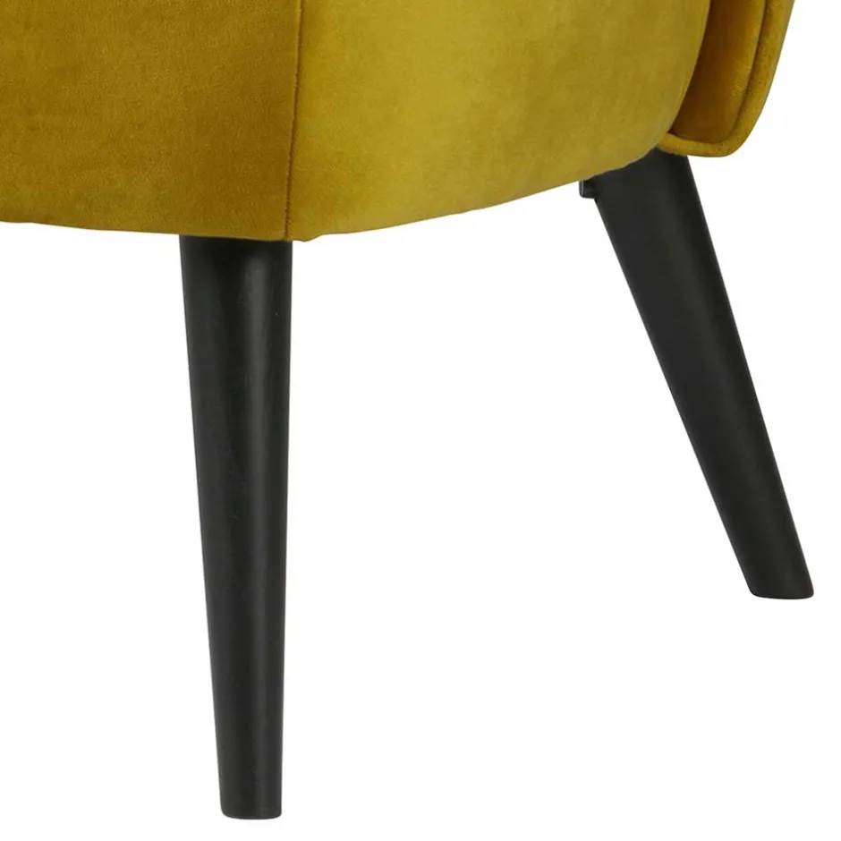 Gelbes Samt Sofa Mid Century Ramia mit Holzbeinen in Schwarz^Wohnen New