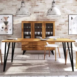 Geölter Wildeiche Essenstisch mit Stahlbeinen - Mandirov^Wohnen Online