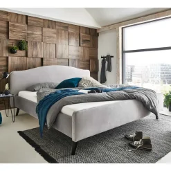 Wohnen Gemütliches Velours Bett in Hellgrau - Colinax