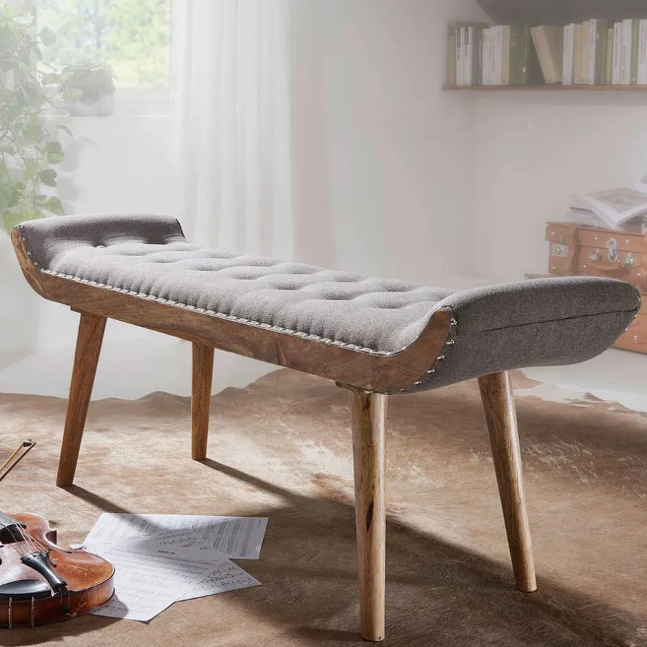 Wohnen Gepolsterte Sitzbank in Grau Stoffbezug - Dattilon