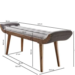 Wohnen Gepolsterte Sitzbank in Grau Stoffbezug - Dattilon