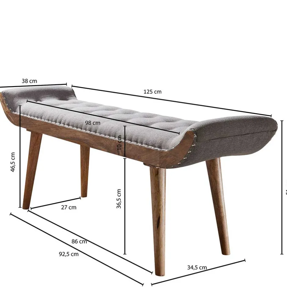 Wohnen Gepolsterte Sitzbank in Grau Stoffbezug - Dattilon