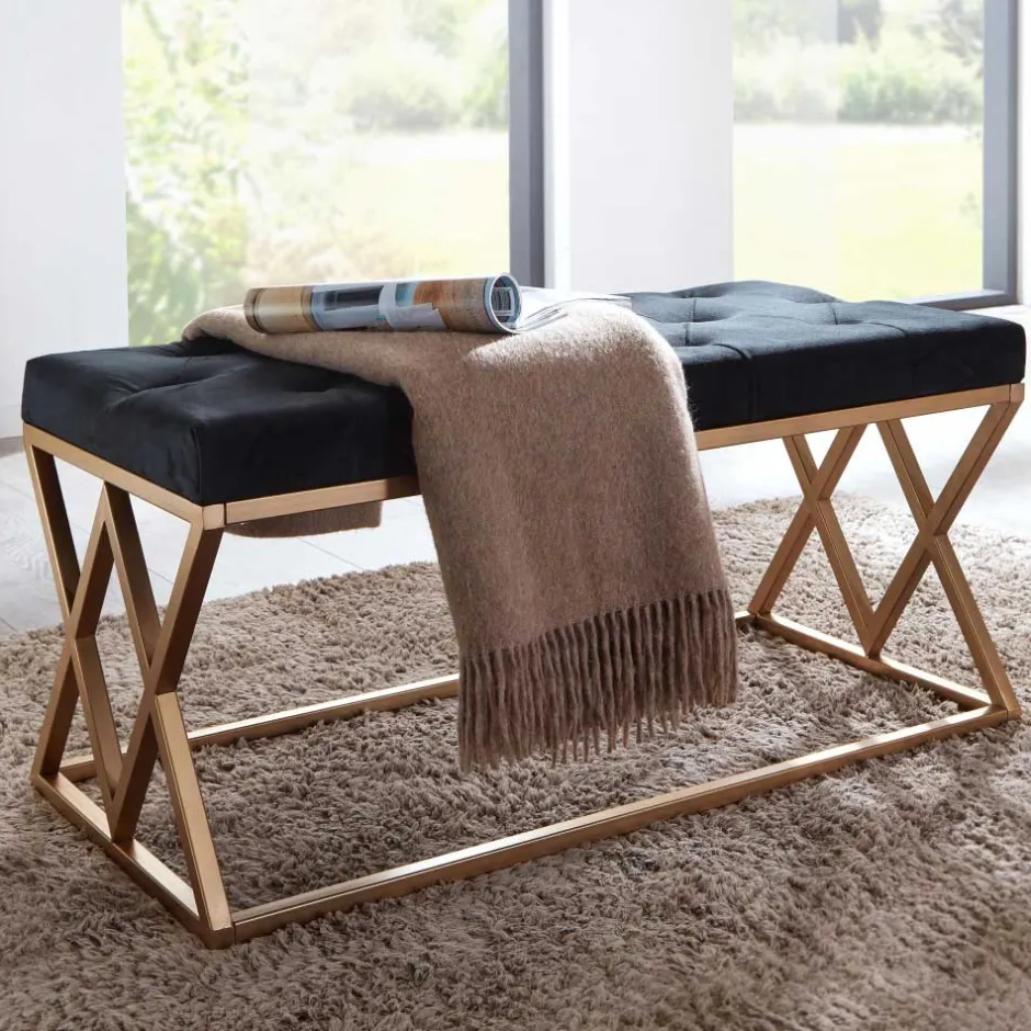 Gepolsterte Sitzbank in Schwarz Samt - Didesco^Wohnen Outlet