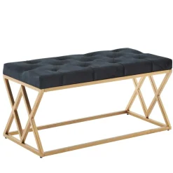 Gepolsterte Sitzbank in Schwarz Samt - Didesco^Wohnen Outlet