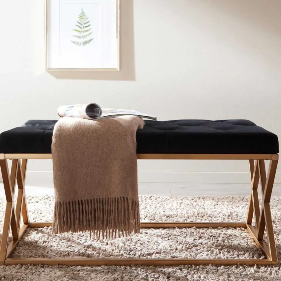 Gepolsterte Sitzbank in Schwarz Samt - Didesco^Wohnen Outlet