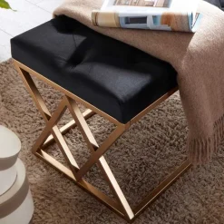 Gepolsterte Sitzbank in Schwarz Samt - Didesco^Wohnen Outlet