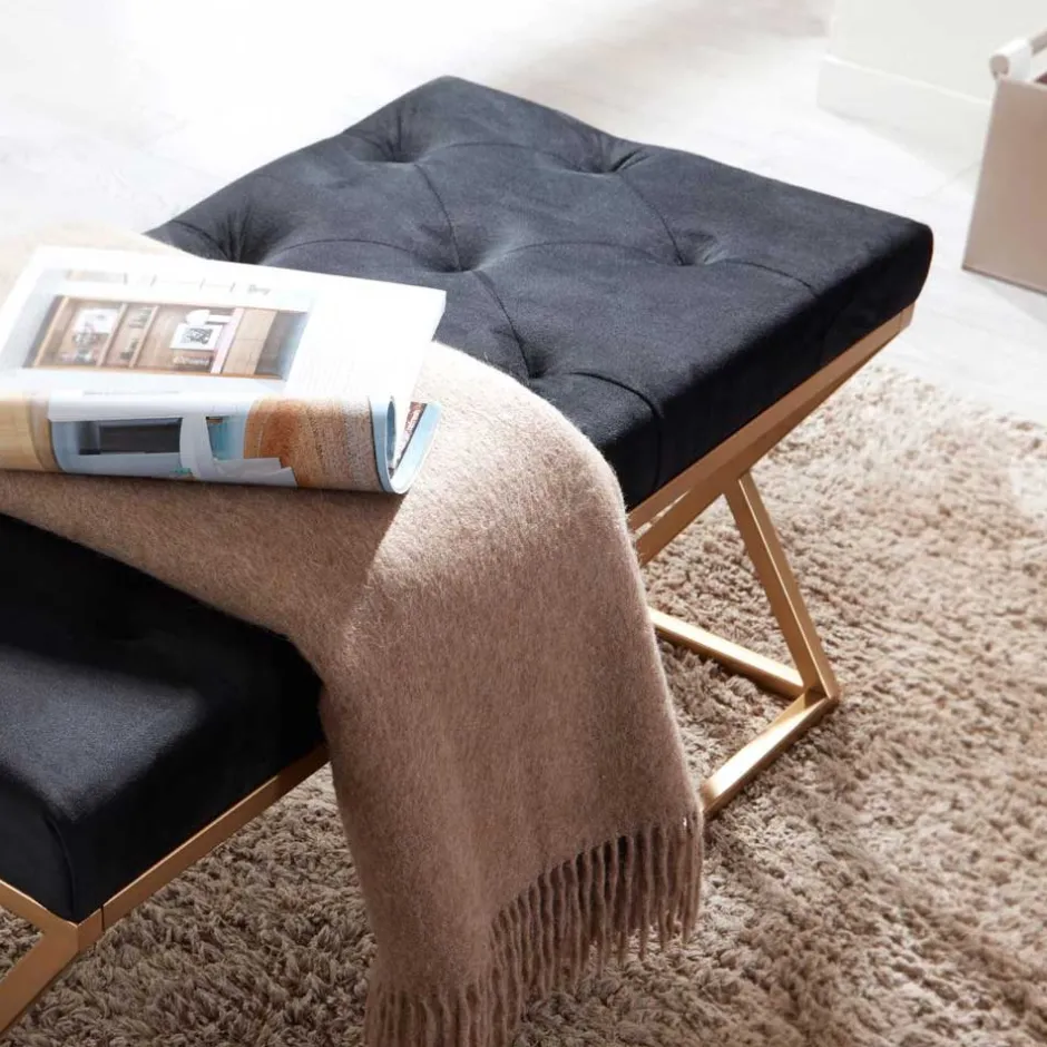 Gepolsterte Sitzbank in Schwarz Samt - Didesco^Wohnen Outlet