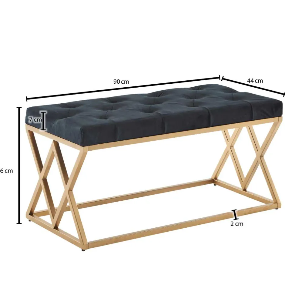 Gepolsterte Sitzbank in Schwarz Samt - Didesco^Wohnen Outlet