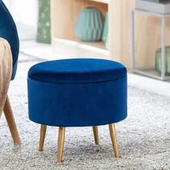 Wohnen Gepolsterter Hocker in Blau & Gold - Chasmarin